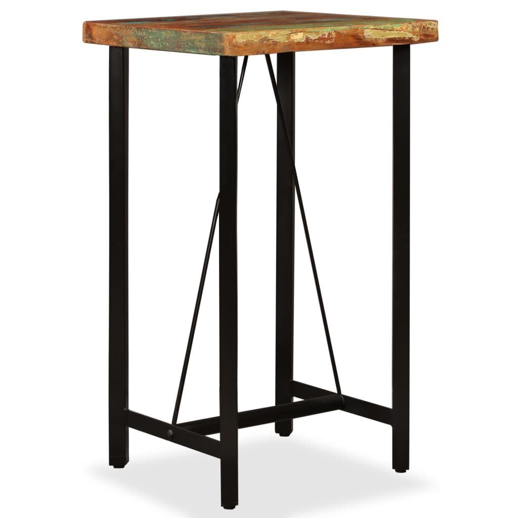 Set da Bar 3 pz Legno Massello di Recupero Vera Pelle e Tessuto vidaXL