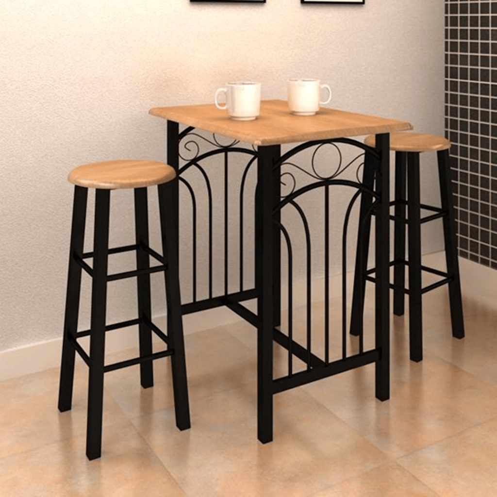 Tavolo e Sgabelli da Bar Set 3 pz in Legno e Acciaio vidaXL