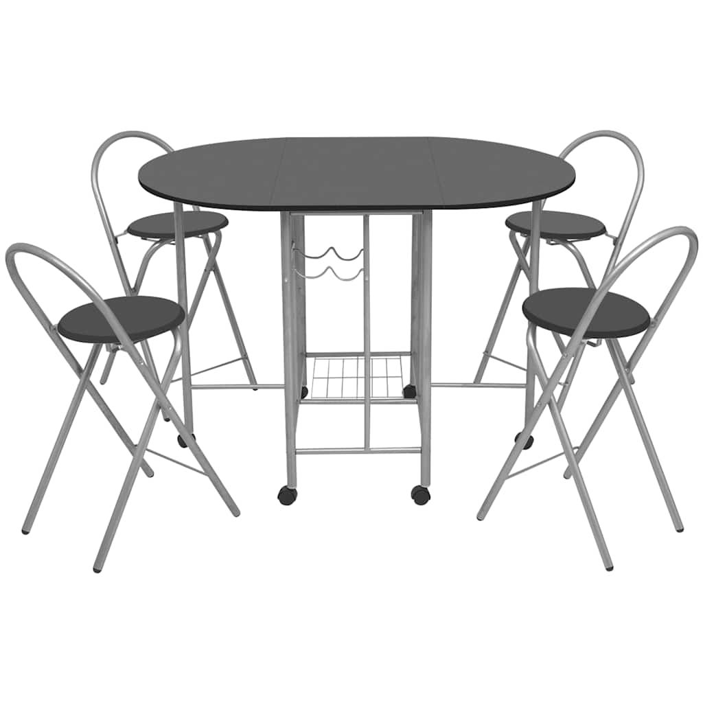 Set Tavolo e Sedie 5 pz Pieghevoli in MDF Nero vidaXL