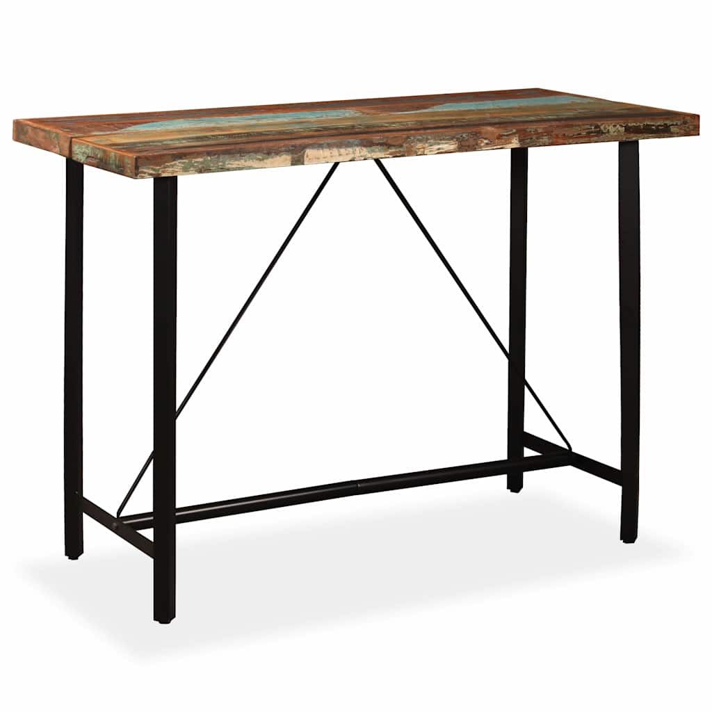 Set da Bar 7 pz in Legno Massello di Recupero Vera Pelle e Tela vidaXL