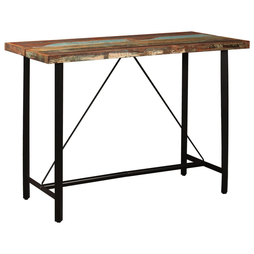 Set da Bar 5 pz in Legno Massello di Recupero e Vera Pelle vidaXL