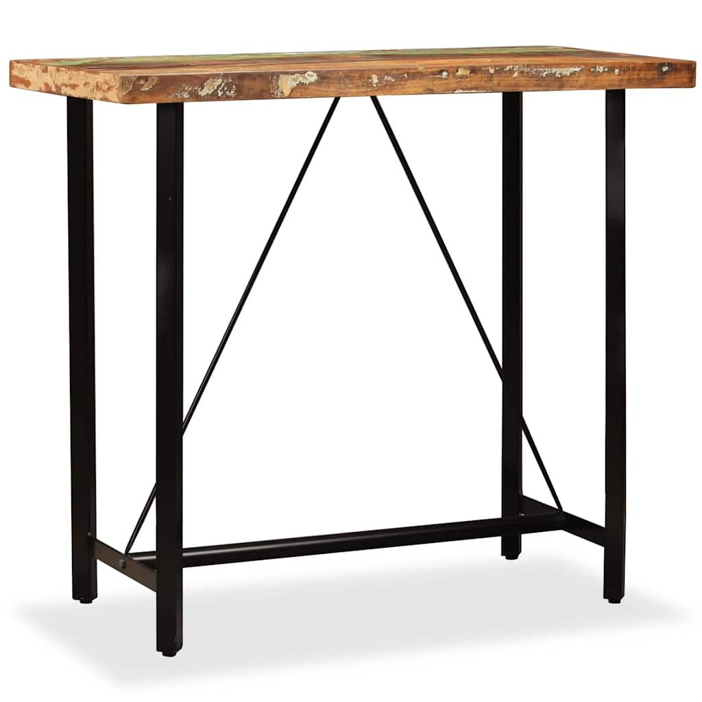 Set da Bar 5 pz Legno Massello di Recupero Vera Pelle e Tessuto vidaXL