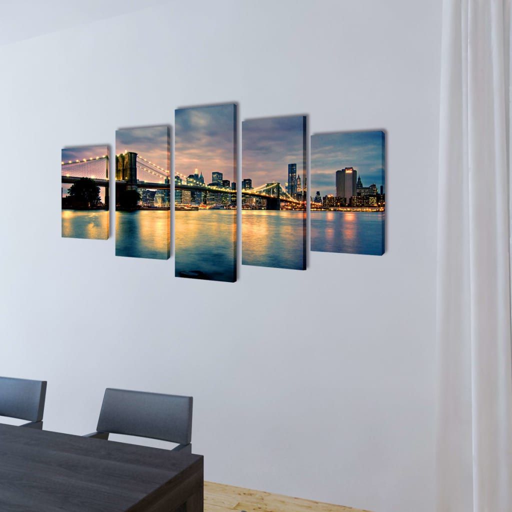 Set Stampa su Tela da Muro Vista Ponte di Brooklyn 200x100 cm vidaXL