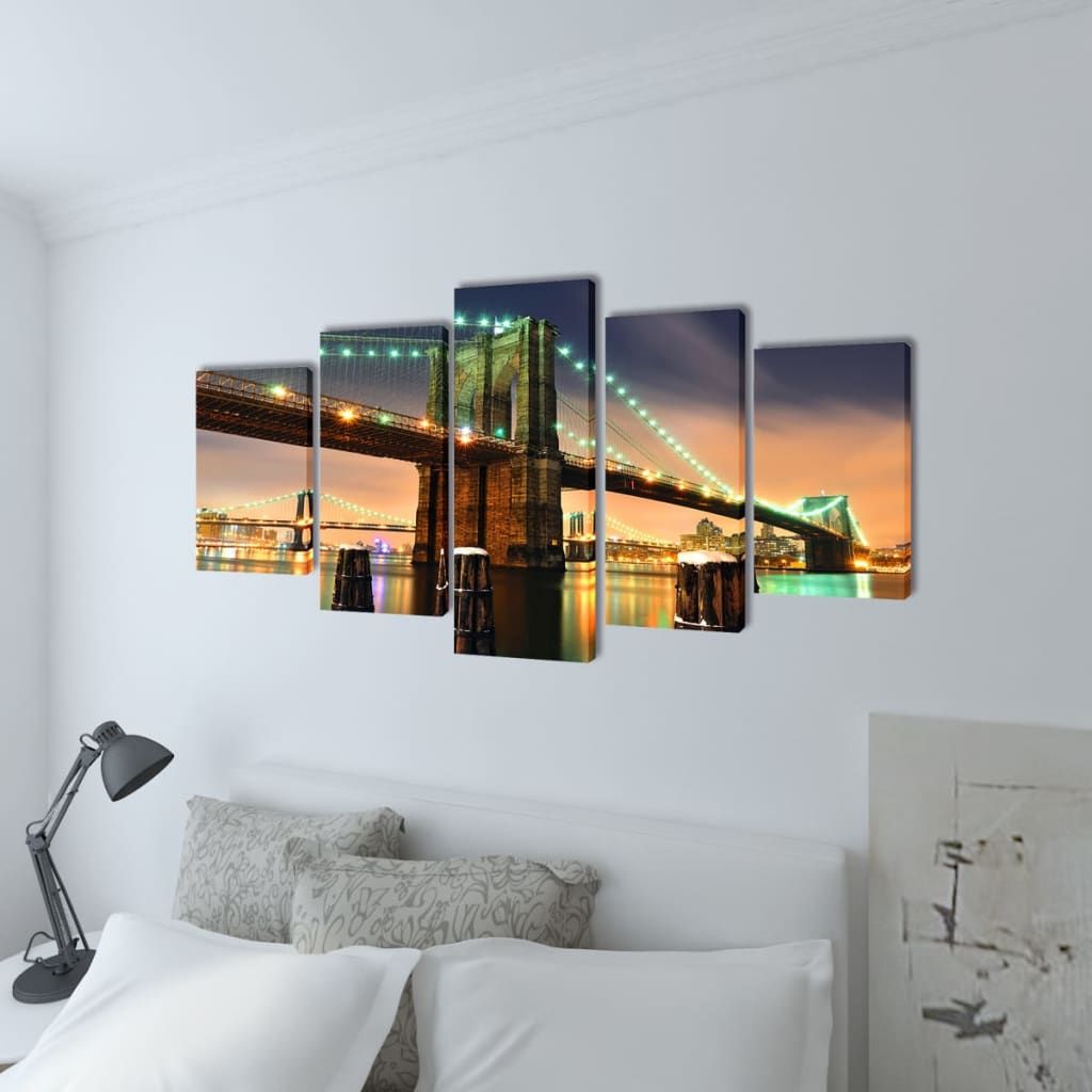 5 pz Set Stampa su Tela da Muro Ponte di Brooklyn 200 x 100 cm vidaXL