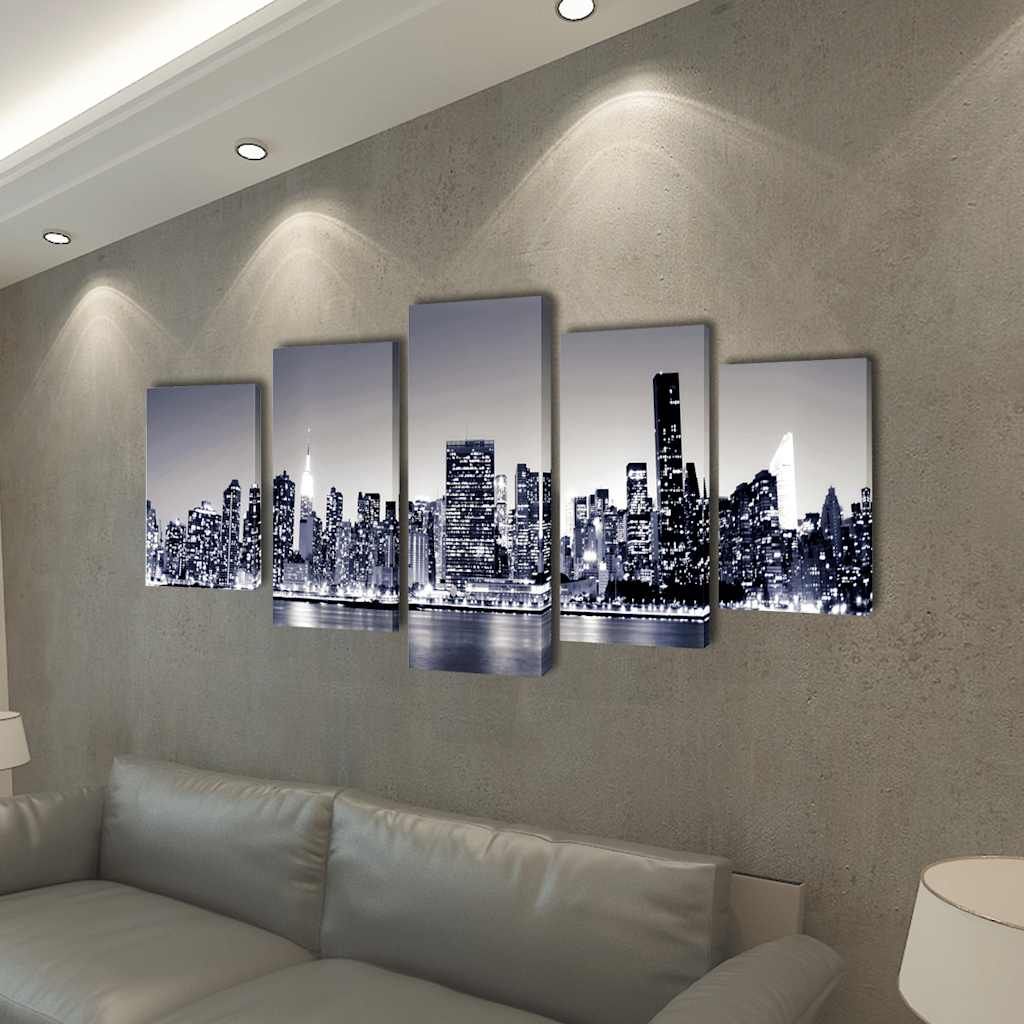 5 pz Stampa su Tela da Muro Panorama New York Monocromatico 100 x 50cm vidaXL