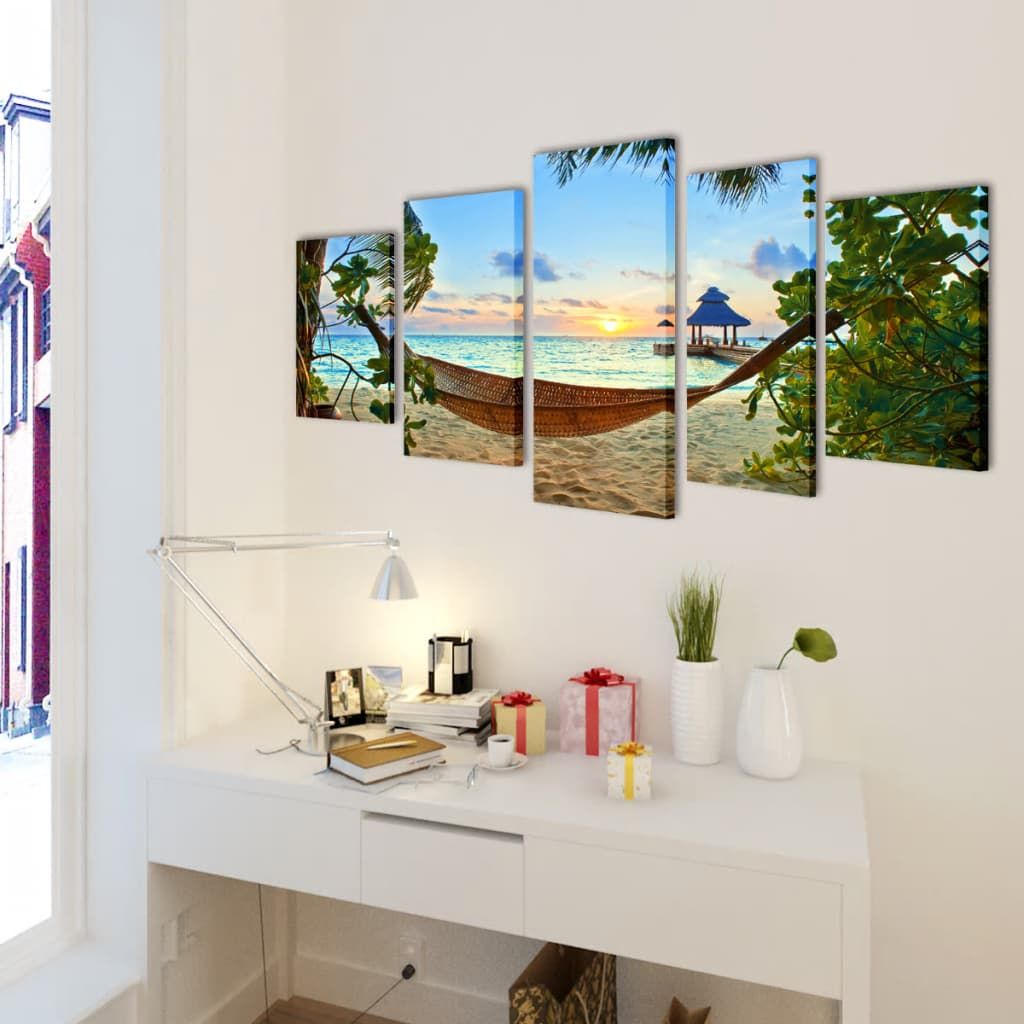 Stampa su Tela da Muro Spiaggia di Sabbia con Amaca 100x50 cm vidaXL