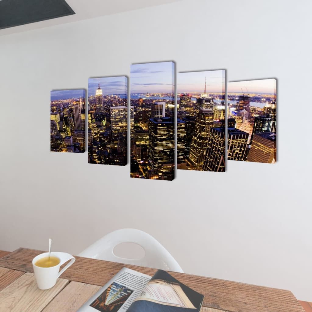 5 pz Set Stampa su Tela da Muro Vista dall'Alto su New York 200x100 cm vidaXL