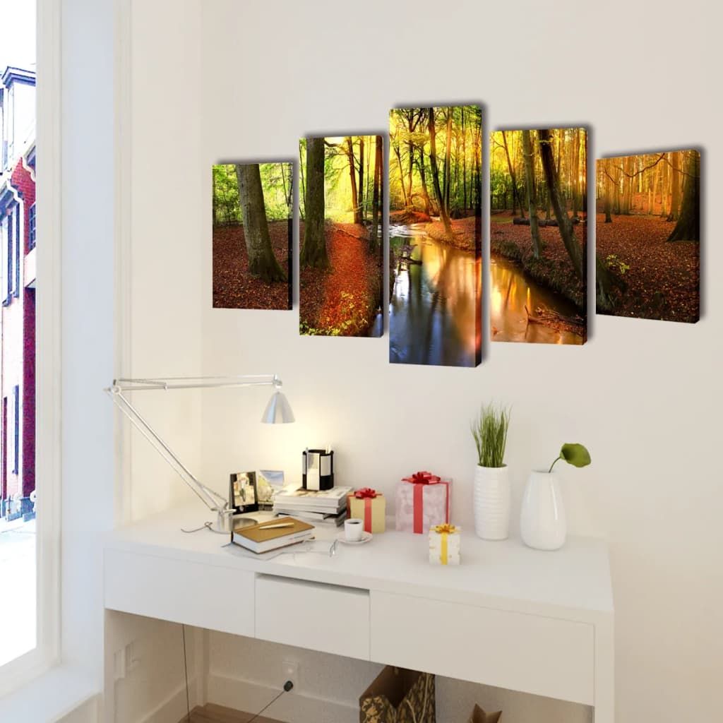 5 pz Set Stampa su Tela da Muro Modello Bosco 100 x 50 cm vidaXL
