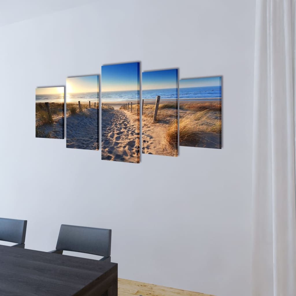 5 pz Set Stampa su Tela da Muro Spiaggia di Sabbia 200 x 100 cm vidaXL