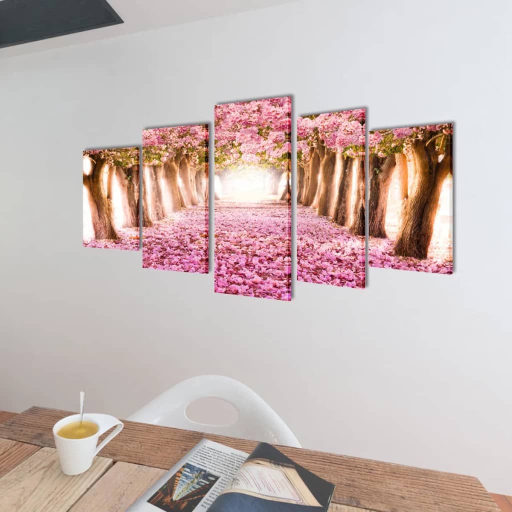 5 pz Set Stampa su Tela da Muro Fiori di Ciliegio 100 x 50 cm vidaXL