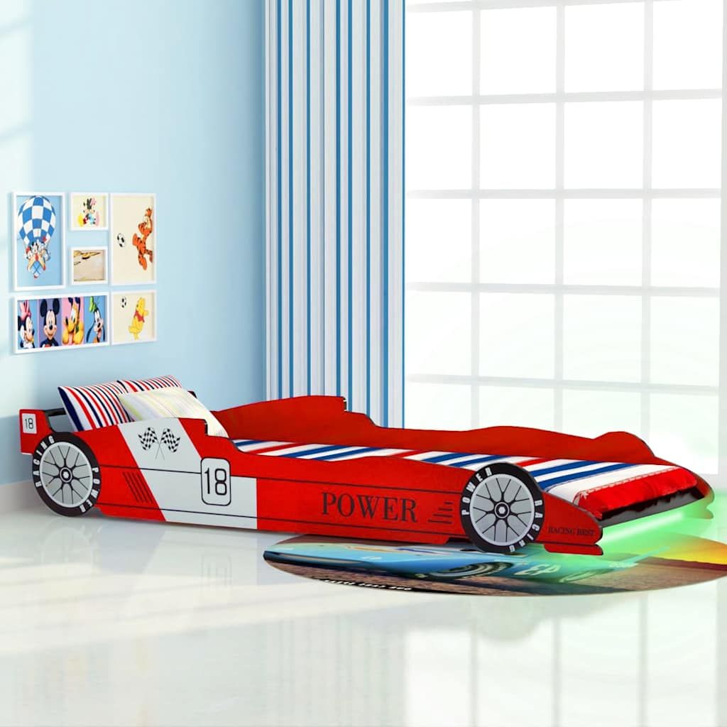 Letto con Luci LED per Bambino Auto da Corsa 90x200 cm Rosso vidaXL