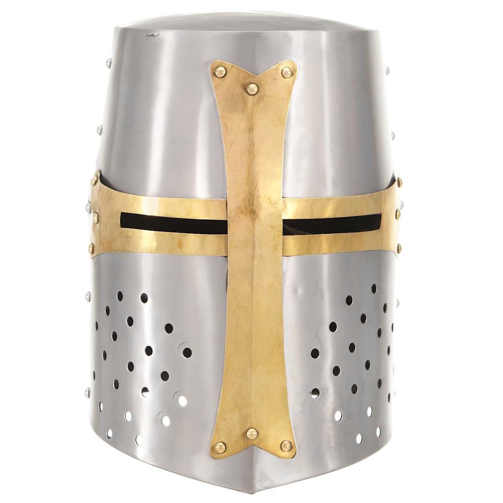 Elmo da Cavaliere Medievale Crociato Replica LARP Argento vidaXL