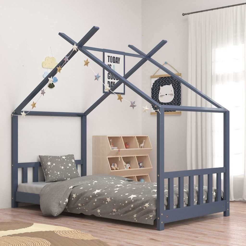 Giroletto per Bambini Grigio in Legno Massello di Pino 80x160cm vidaXL
