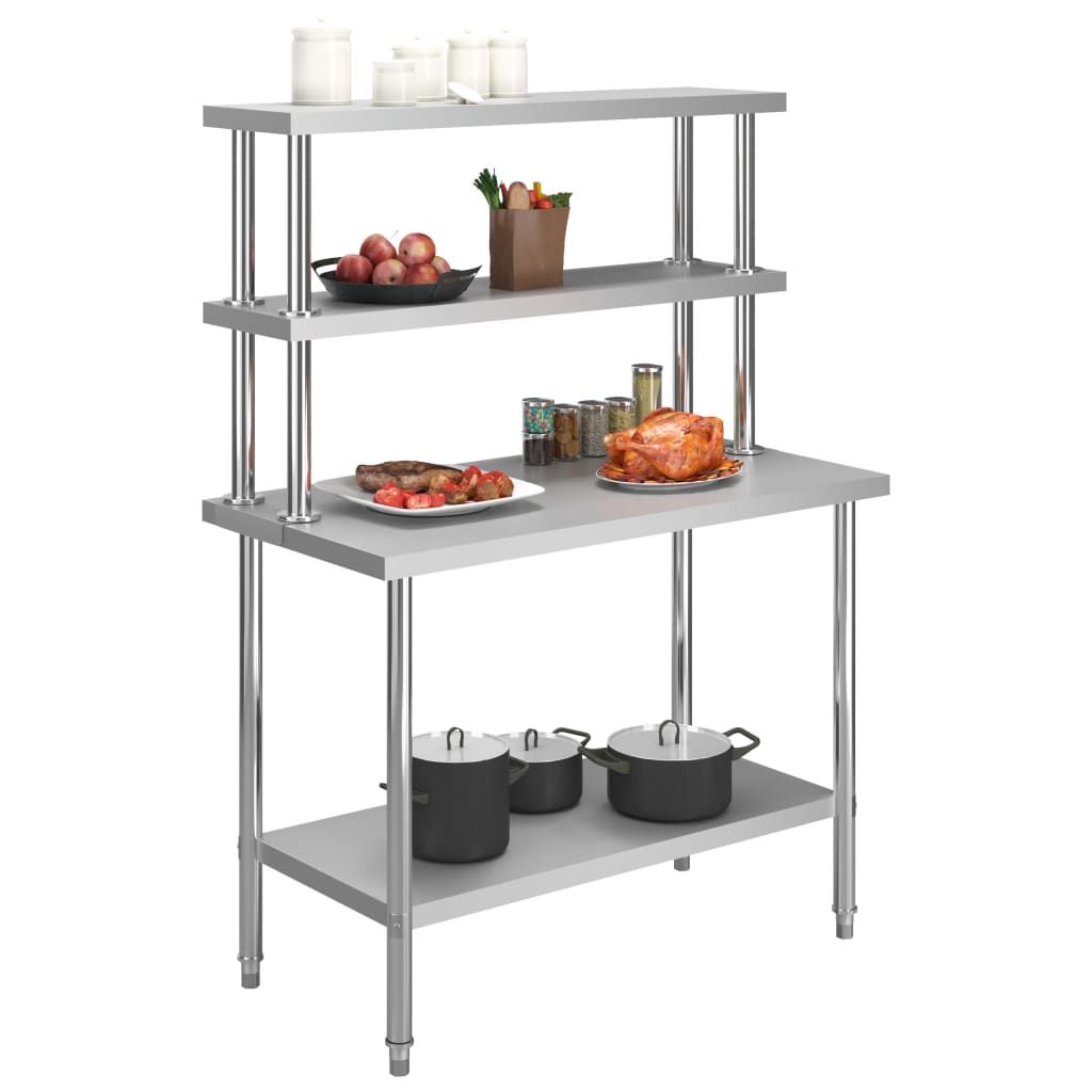 Tavolo Lavoro Cucina con Mensola 120x60x150 cm in Acciaio Inox vidaXL