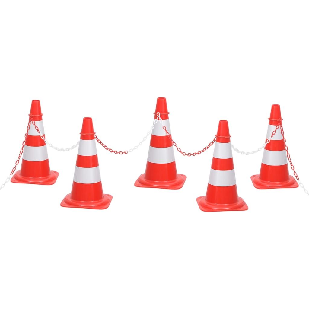 Set Segnaletica Coni Stradali e Catena da 10 m Rosso Bianco vidaXL