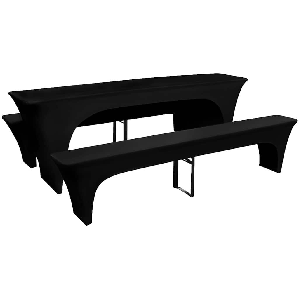3 Fodere Elasticizzate Tavolo da Birra e panchine Nere 220x50x80 cm vidaXL