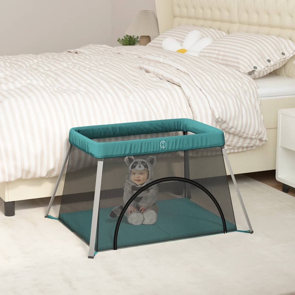 Box per Bambini con Materasso Verde Tessuto di Lino vidaXL