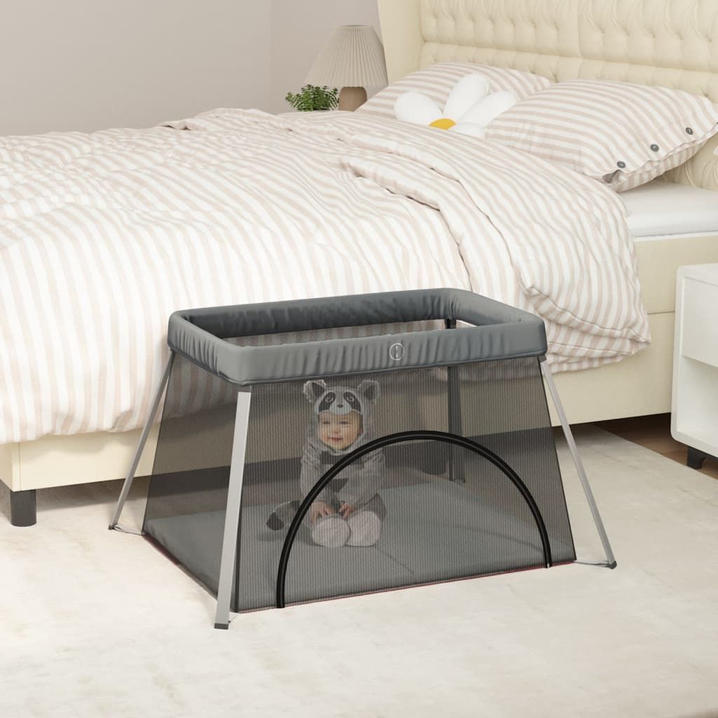 Box per Bambini con Materasso Grigio Scuro Tessuto di Lino vidaXL