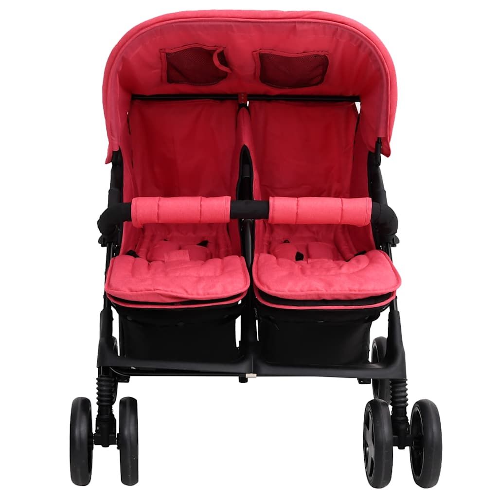 Passeggino Gemellare Rosso in Acciaio vidaXL