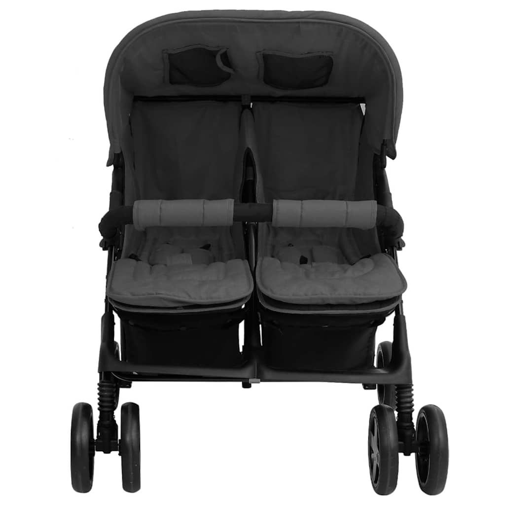 Passeggino Gemellare Grigio Scuro in Acciaio vidaXL