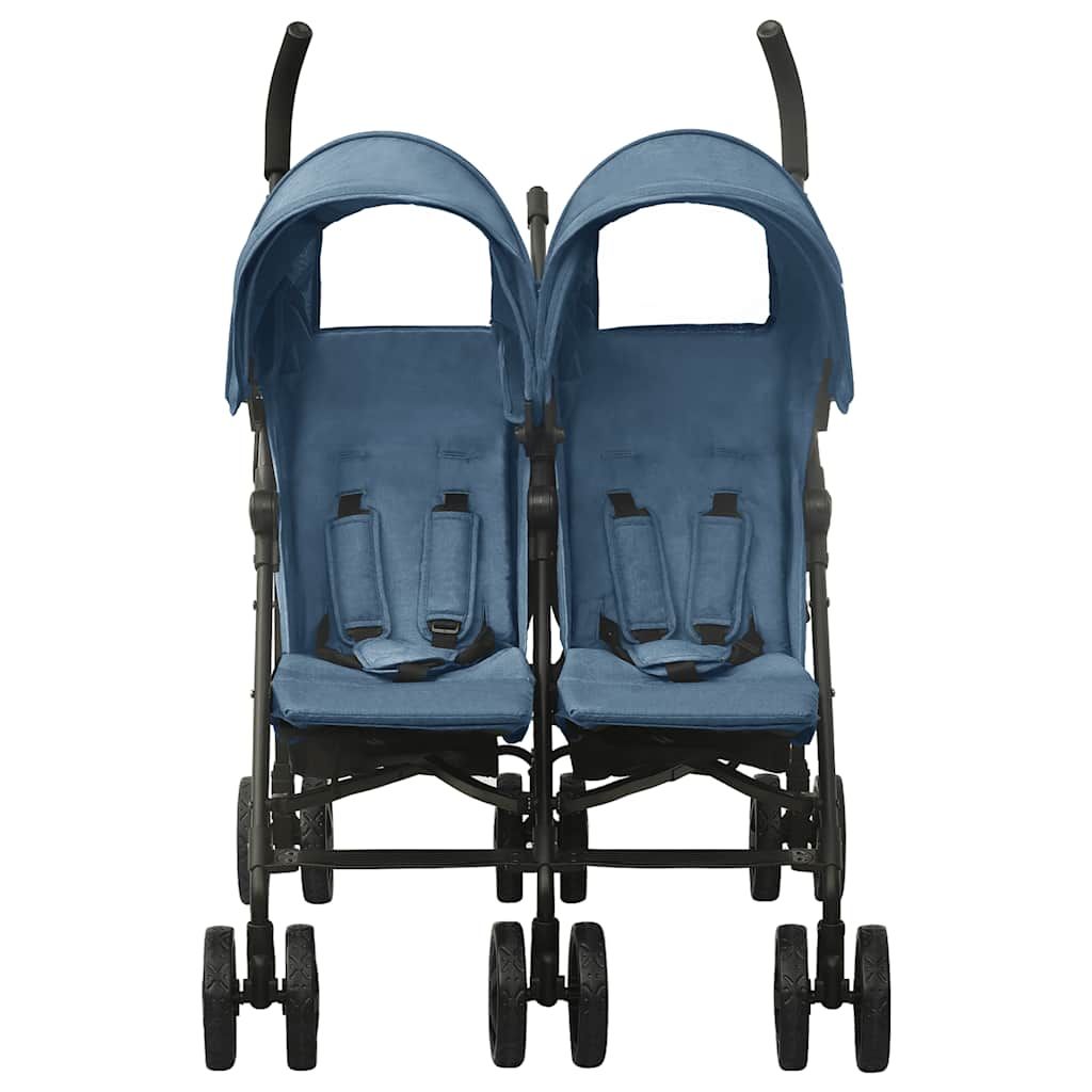Passeggino Gemellare Blu Marino in Acciaio vidaXL