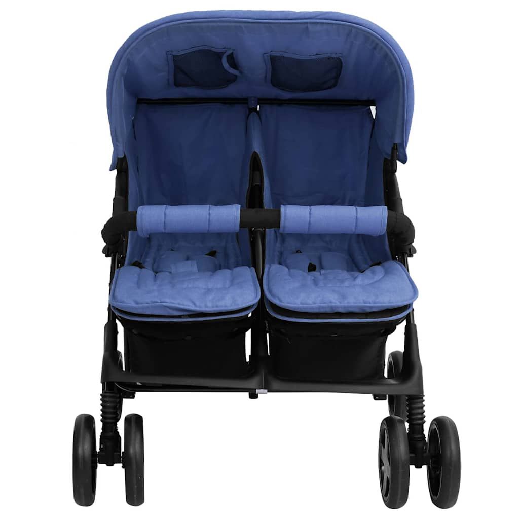 Passeggino Gemellare Blu Marino in Acciaio vidaXL