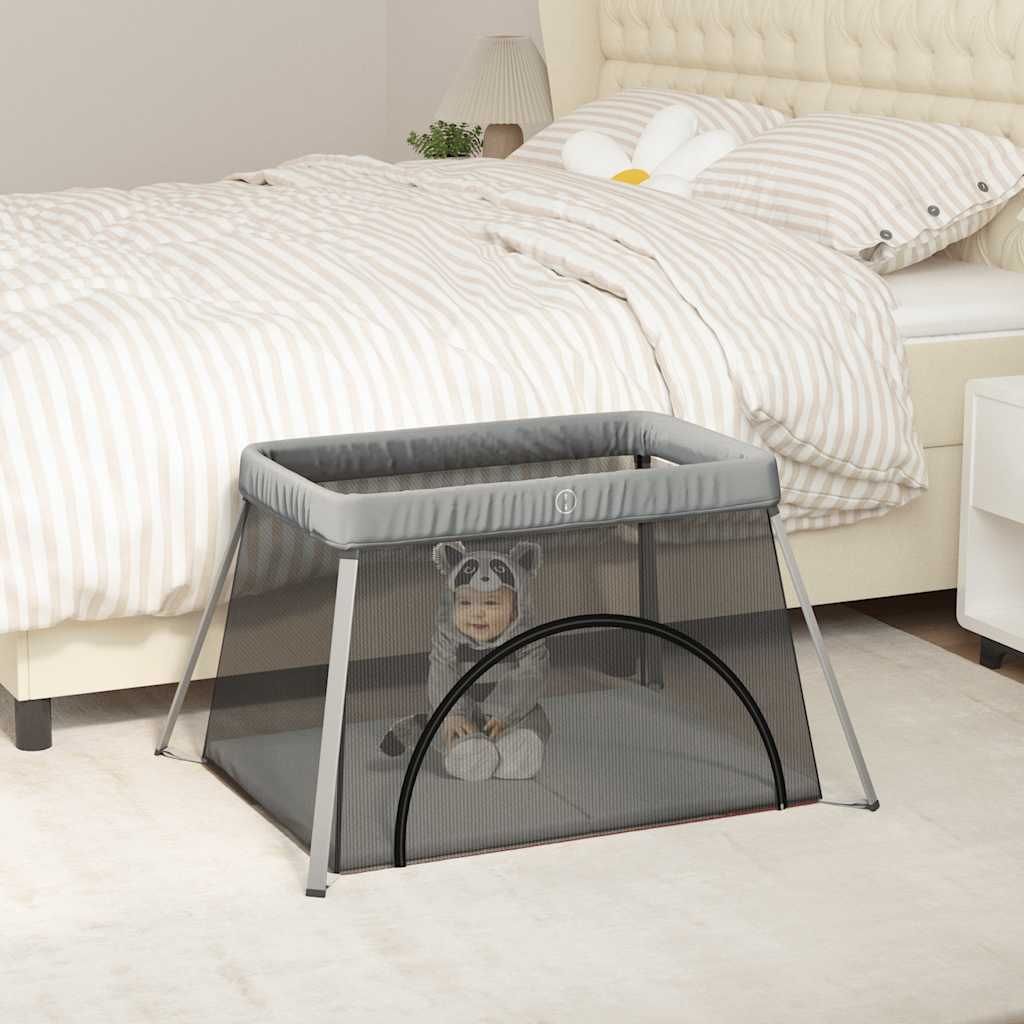 Box per Bambini con Materasso Grigio Chiaro Tessuto di Lino vidaXL