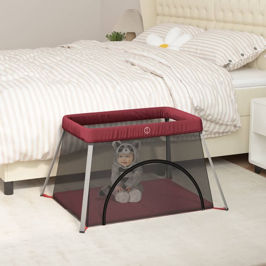 Box per Bambini con Materasso Rosso Tessuto di Lino vidaXL