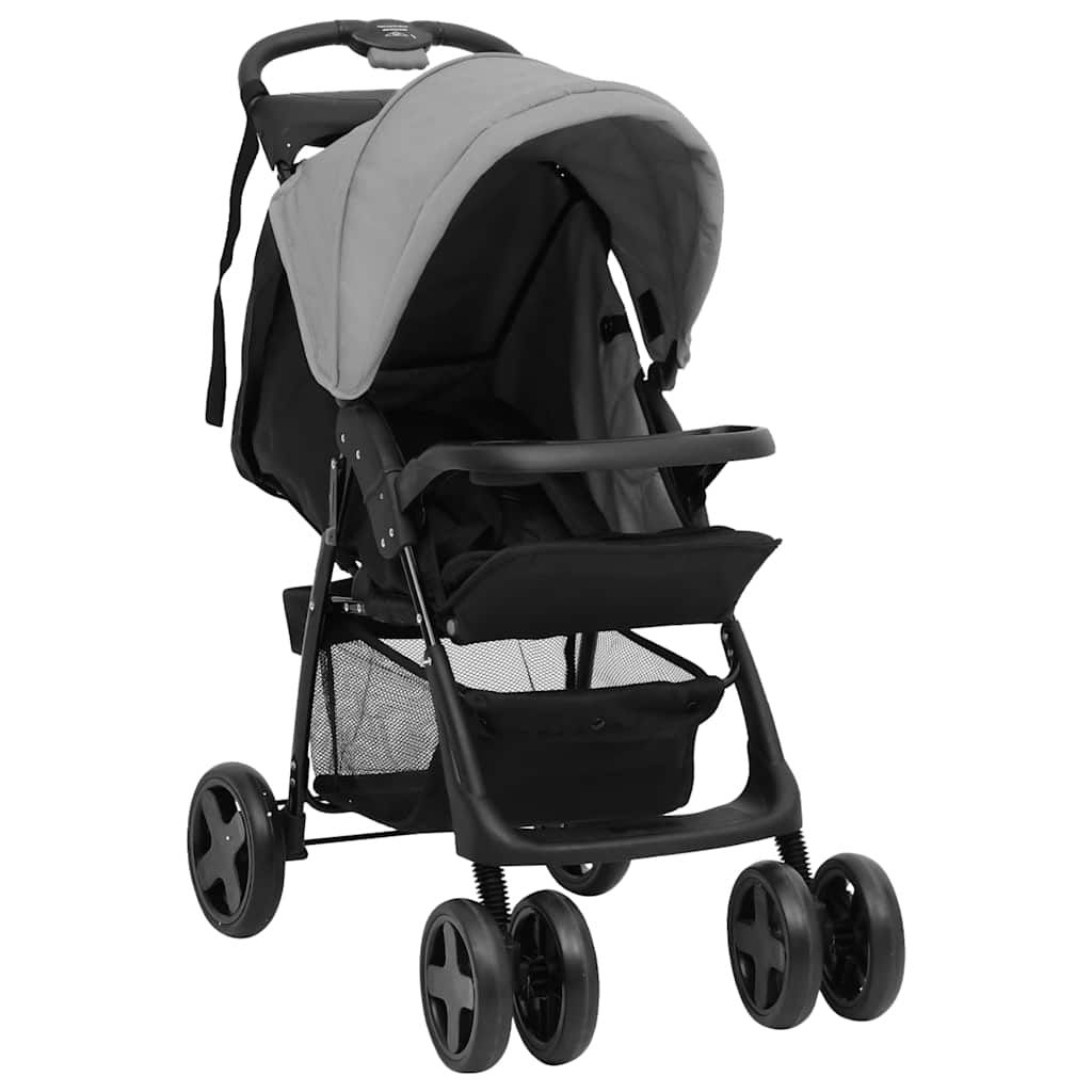 Passeggino 3 in 1 Grigio Chiaro e Nero in Acciaio vidaXL
