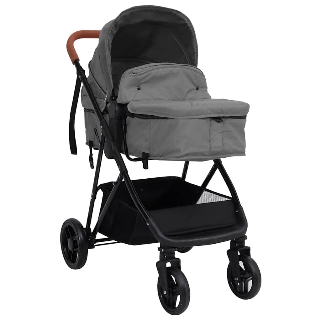 Passeggino 3 in 1 Grigio Chiaro e Nero in Acciaio vidaXL