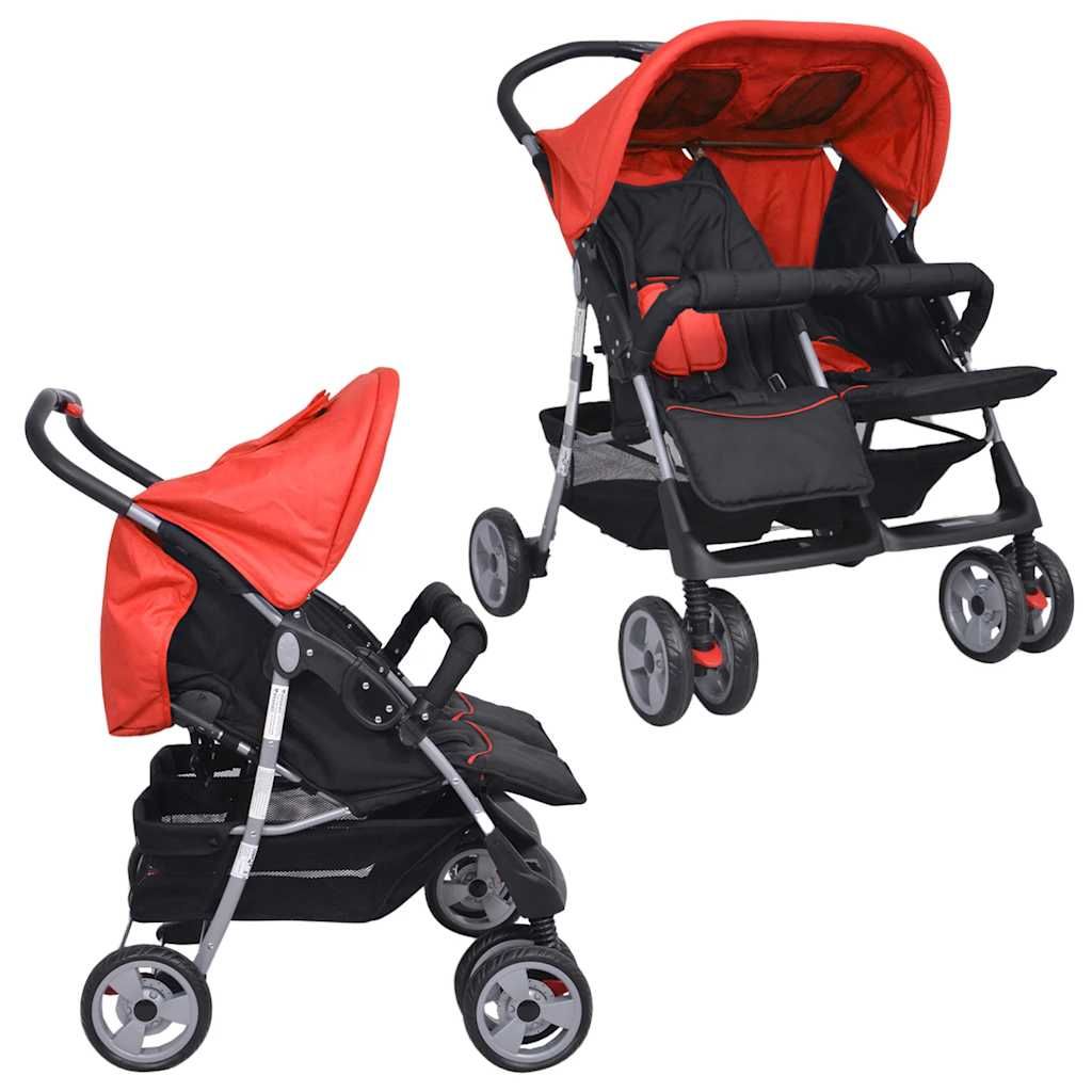 Passeggino Gemellare in Acciaio Rosso e Nero vidaXL