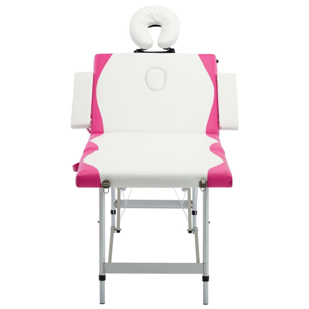 Lettino Massaggio Pieghevole 4 Zone in Alluminio Bianco e Rosa vidaXL