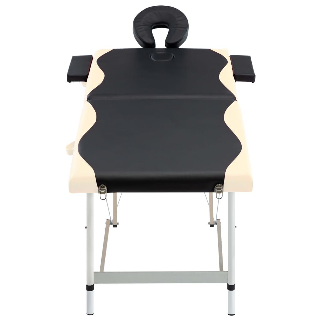 Lettino Massaggio Pieghevole 2 Zone in Alluminio Nero e Beige vidaXL
