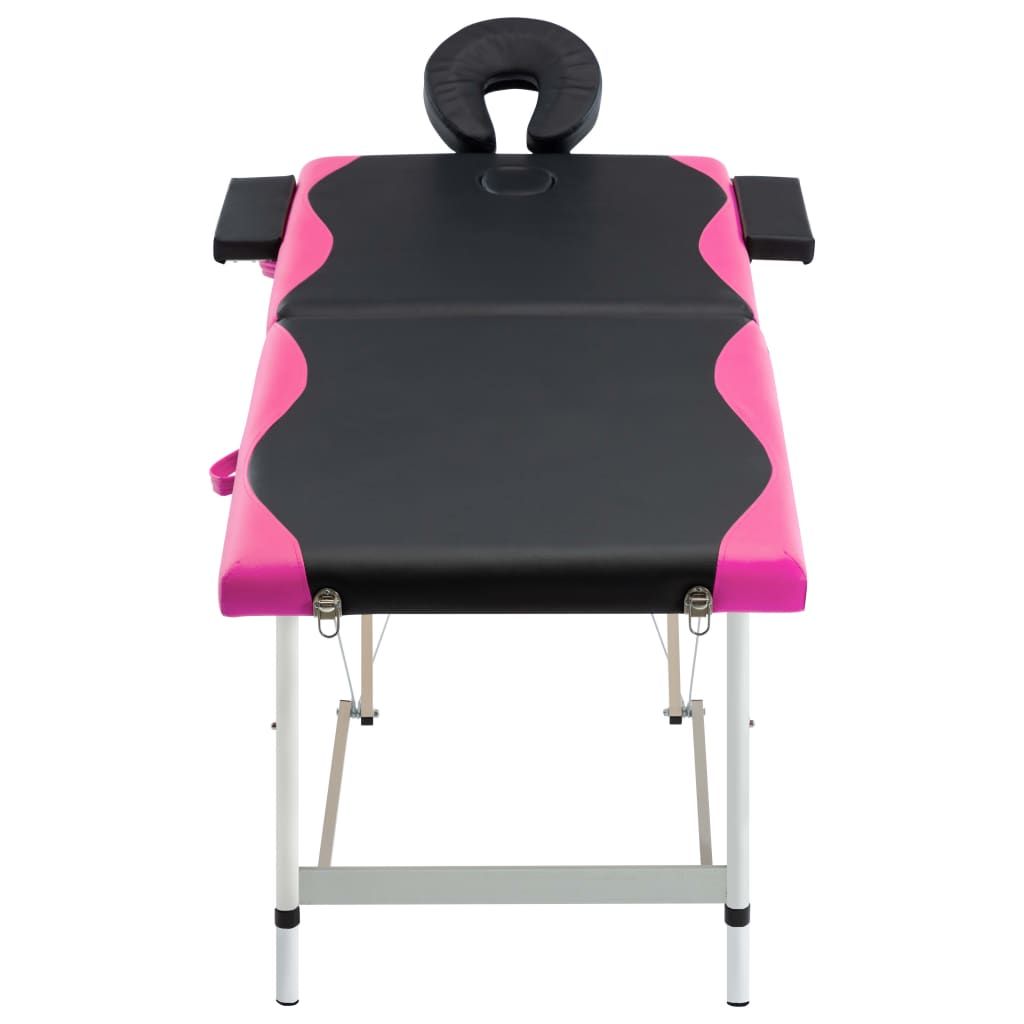 Lettino Massaggio Pieghevole 2 Zone in Alluminio Nero e Rosa vidaXL
