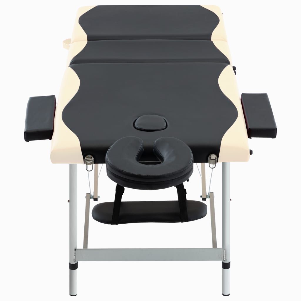 Lettino Massaggio Pieghevole 3 Zone in Alluminio Nero e Beige vidaXL