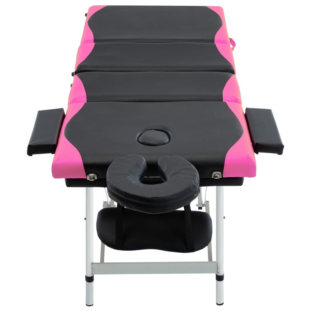 Lettino Massaggio Pieghevole 4 Zone in Alluminio Nero e Rosa vidaXL
