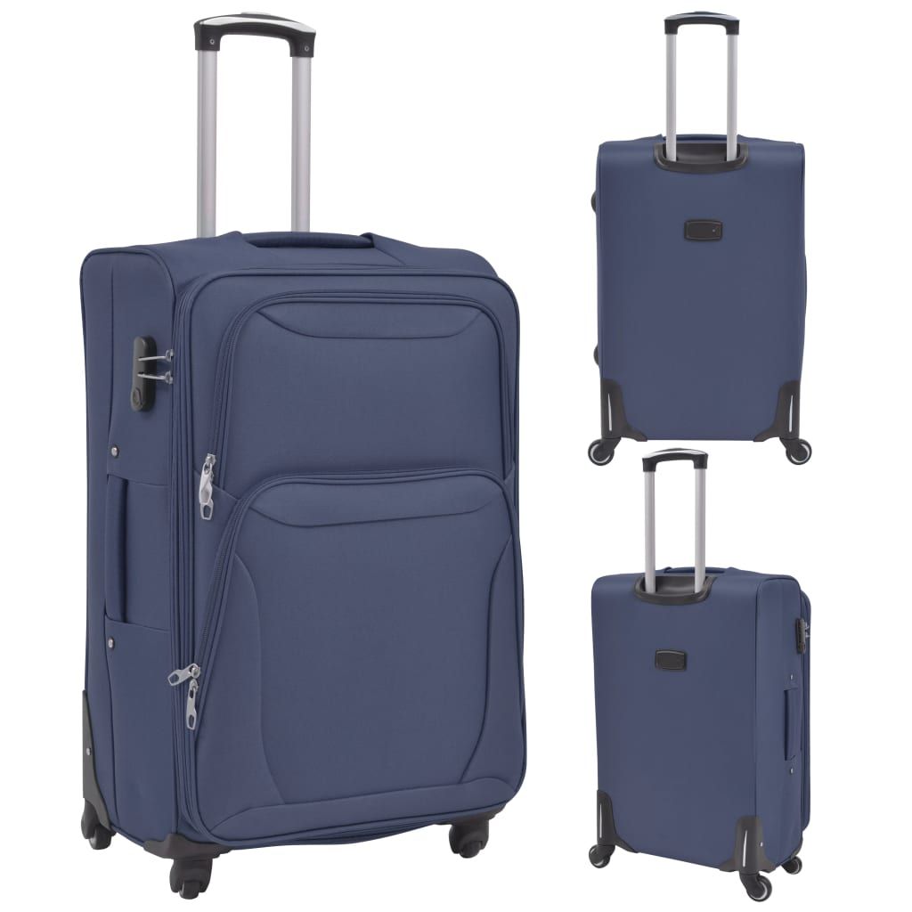 3 pz Set di Valigie Trolley Morbide Blu Marino vidaXL