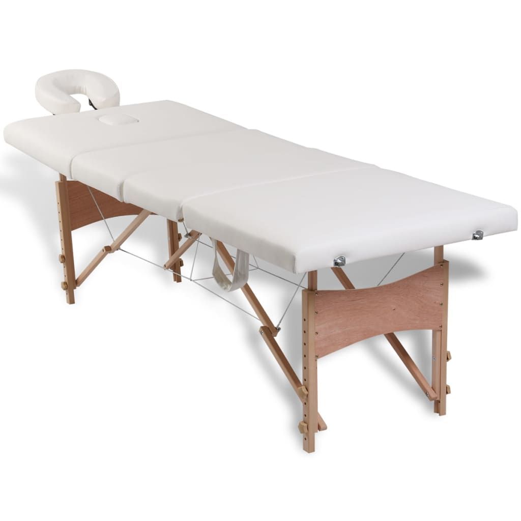 Lettino Pieghevole da Massaggio Crema 4 Zone con Telaio Legno vidaXL