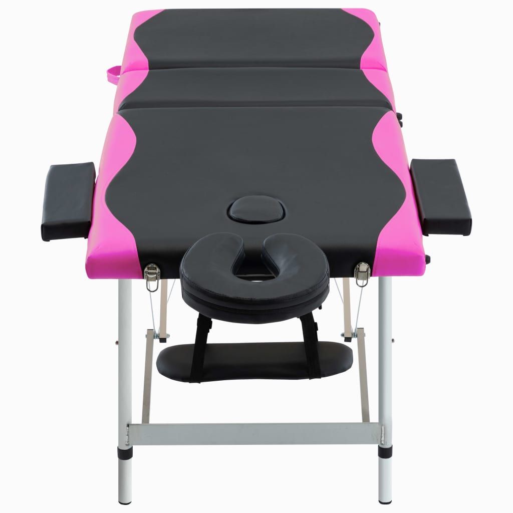 Lettino Massaggio Pieghevole 3 Zone in Alluminio Nero e Rosa vidaXL