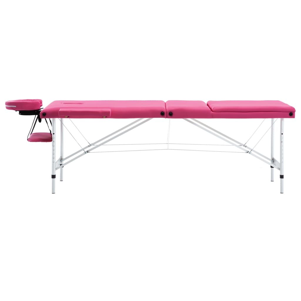 Lettino da Massaggio a 3 Sezioni in Alluminio Rosa vidaXL