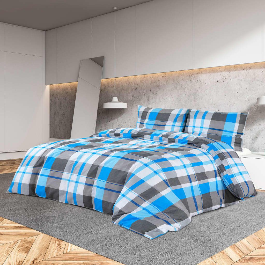Set Copripiumino Blu e Grigio 155x220 cm in Cotone vidaXL