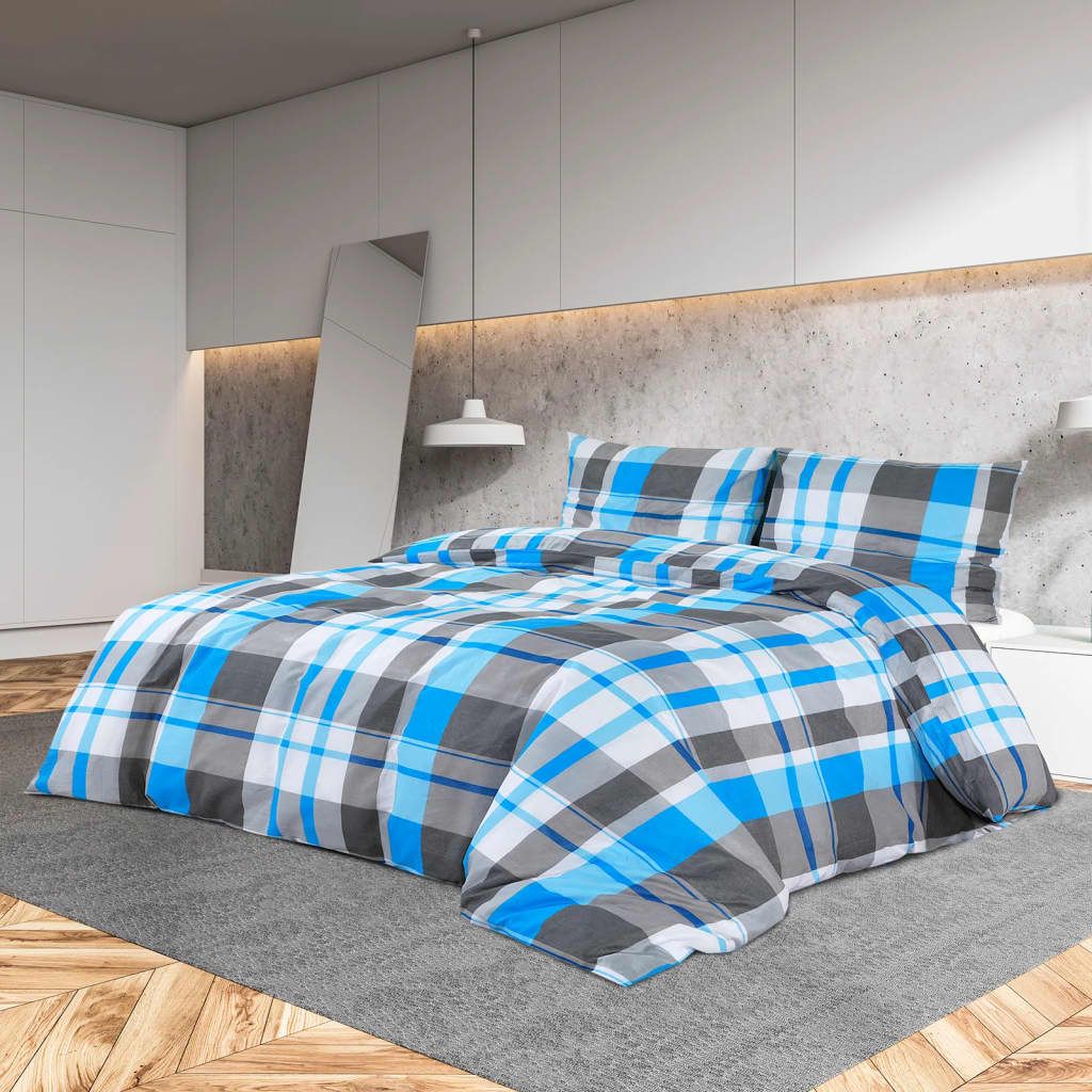 Set Copripiumino Blu e Grigio 200x220 cm in Cotone vidaXL