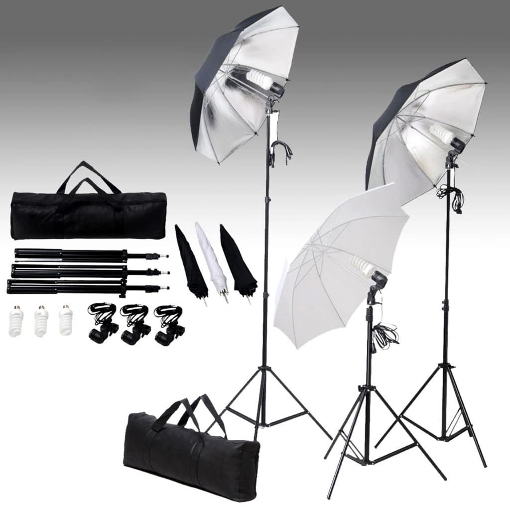 Kit per Studio Fotografico con Set di Luci e Fondale vidaXL