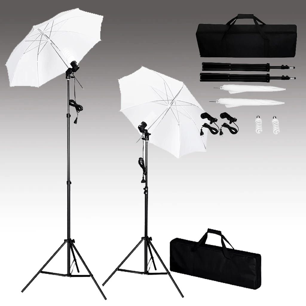 Kit Studio Fotografico con Fondale Luci e Ombrelli vidaXL