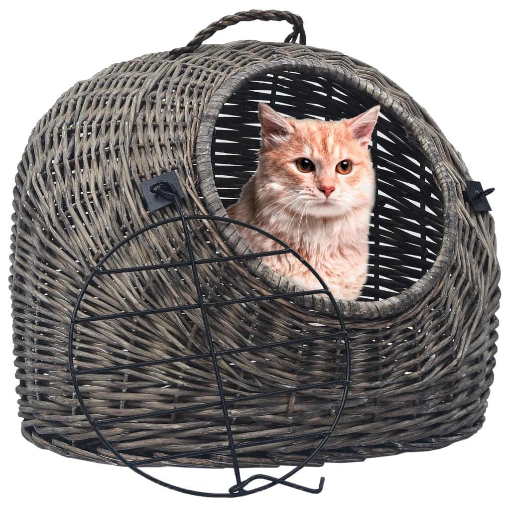 Trasportino per Gatti Grigio 60x45x45 cm in Salice Naturale vidaXL