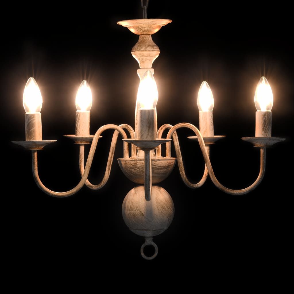 Candelabro Stile Anticato Bianco 5 Lampadine E14 vidaXL