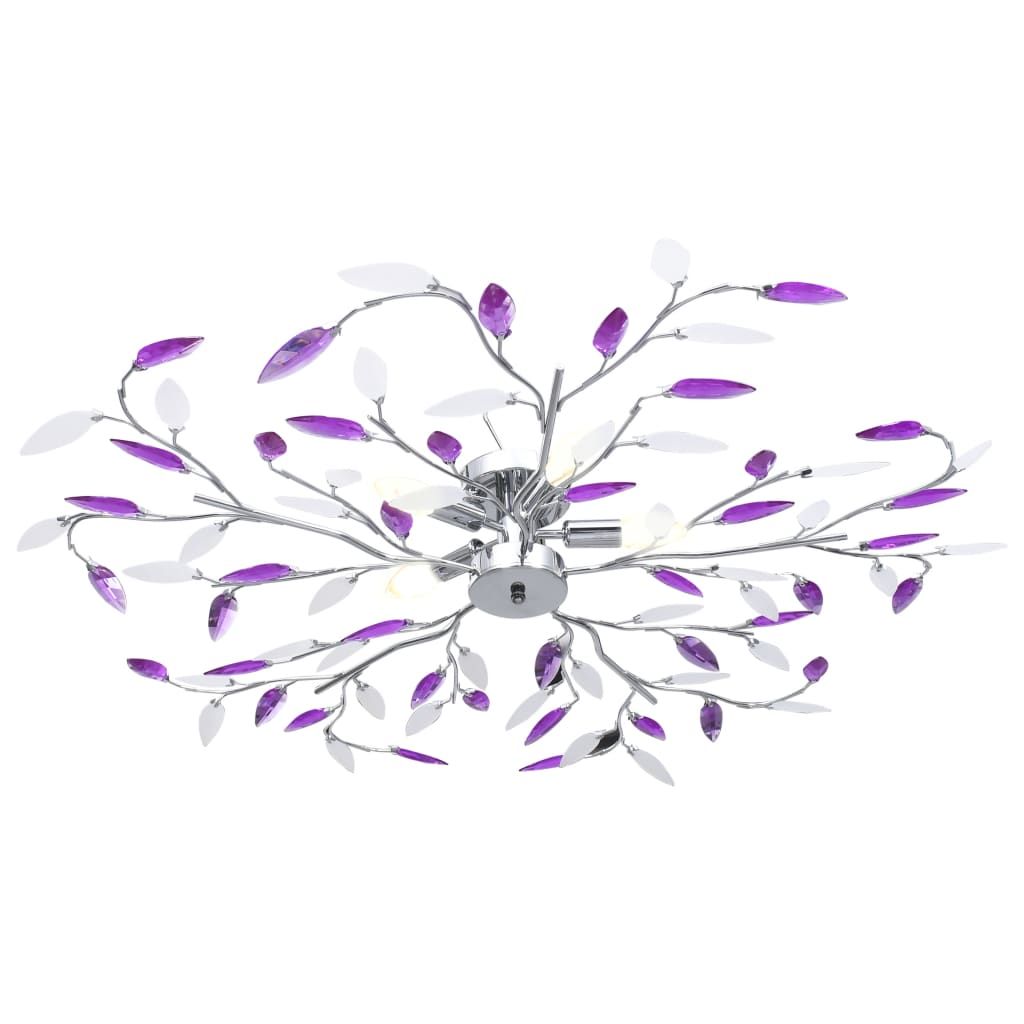Lampadario Foglie e Bracci in Cristallo Acrilico 5 E14 Viola vidaXL