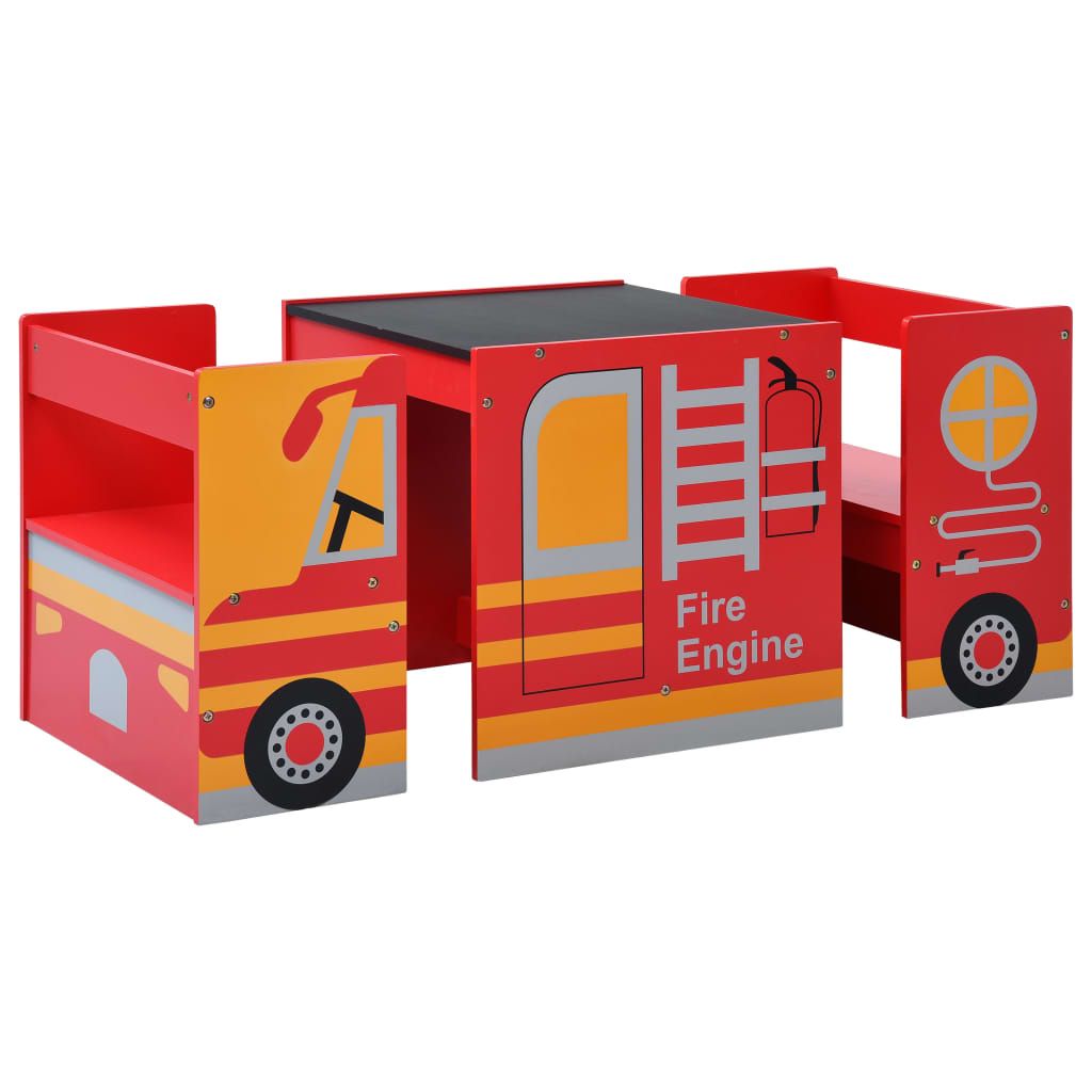 Set e Tavolo Sedie per Bambini 3pz Design Camion Pompieri Legno vidaXL