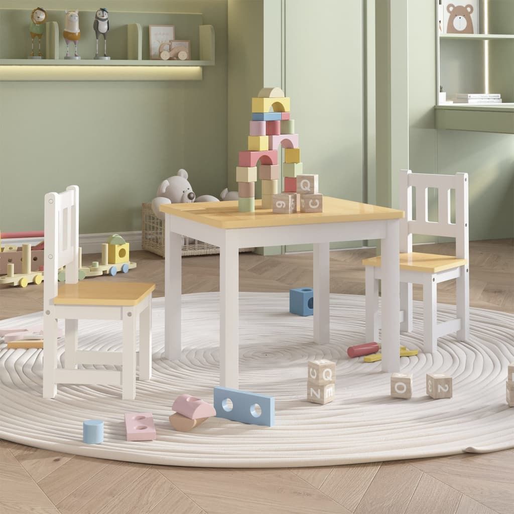 Set Tavolo e Sedie per Bambini 3 Pezzi Bianco e Beige in MDF vidaXL