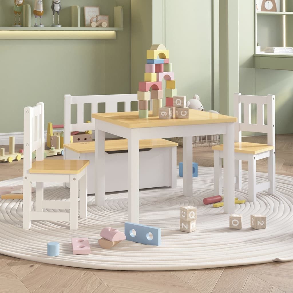 Set Tavolo e Sedie per Bambini 4 Pezzi Bianco e Beige in MDF vidaXL